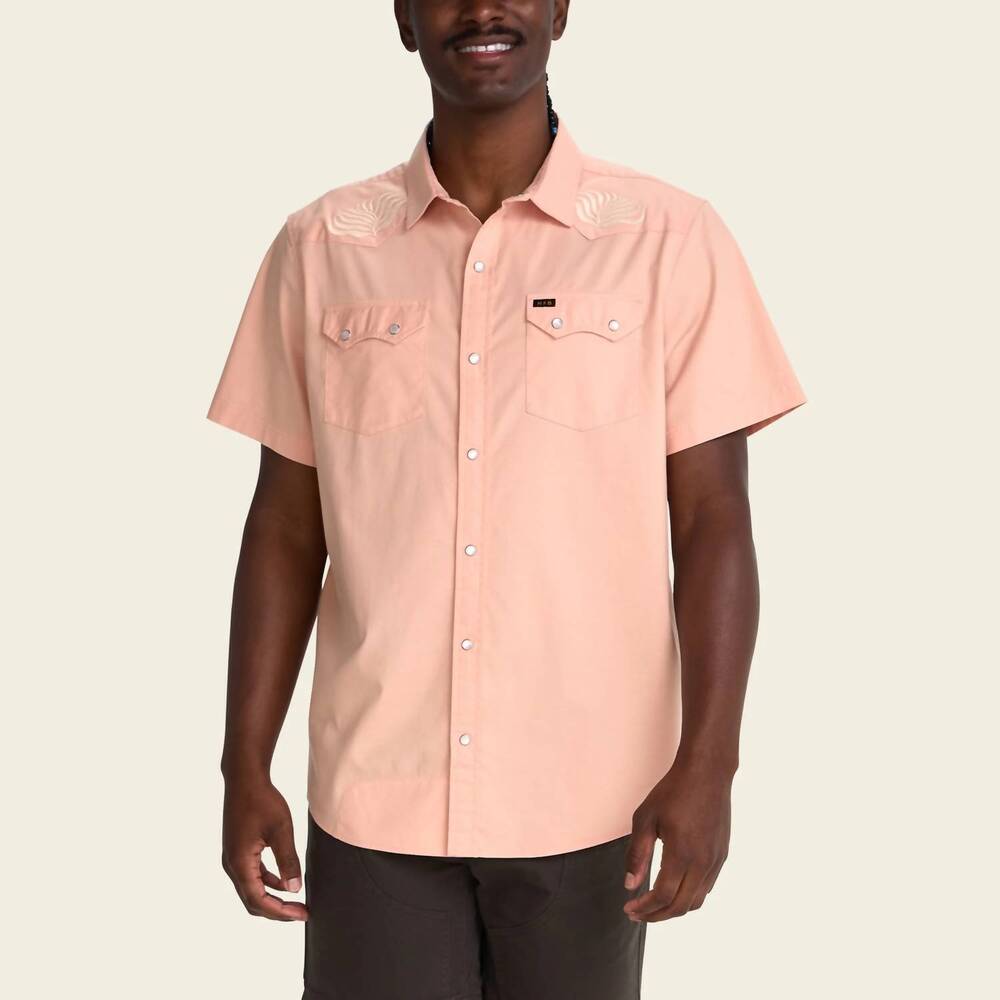 NEW HOWLER BROTHERS crosscut deluxe snapshot shirt in seagrass/coral oxford